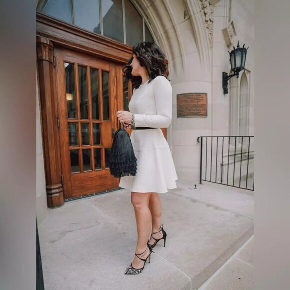 Gal Meets Glam Celeste Cream Long Sleeves Fit & Flare Dress Size 10 - Picture 3 of 7